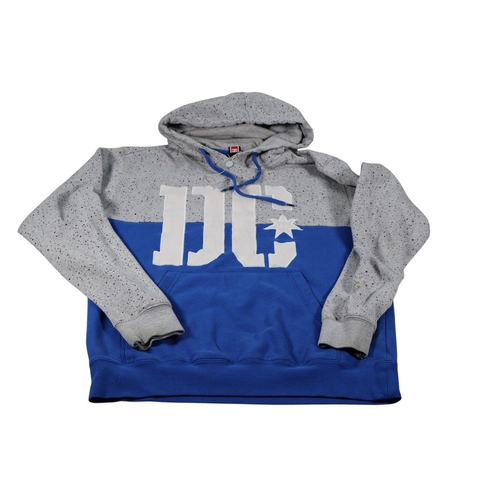 DC Hoodie‎ Mens Medium Gray Speckled Pullover Graphic Logo Hooded Drawstring
